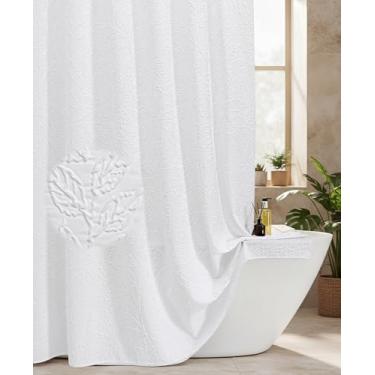 Imagem de HONCO DIRECT Cortina de chuveiro de tecido branco Boho Farmhouse, 3D texturizada, folhas de ramo, minimalista, bonito, moderno, conjunto de cortina de chuveiro, 183 x 182 cm
