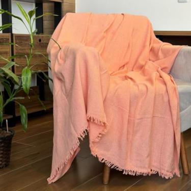 Imagem de Manta para Sofá King Gigante 300 x 180 100% Algodão Protetor e Decorativo – Conforto e Elegância para Sua Sala (King Pessego)