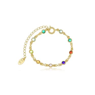 Imagem de Pulseira Infantil Colorida Banhada A Ouro 18K