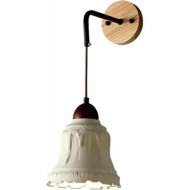 Imagem de WLHAZMWY Candeeiro de parede de concreto arandela retrô de cimento e madeira maciça moderno nórdico minimalista luz de cabeceira para corredor