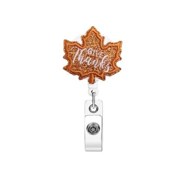 Imagem de Carretel de crachá de folha de bordo, suporte de crachá de ação de graças, retrátil, folha de outono, carretéis de acrílico para crachá com clipe jacaré, clipe fofo de outono para enfermeiras