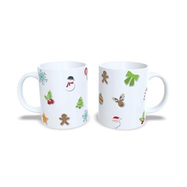 Imagem de Caneca de Cerâmica Natalina, Branca com Decoração Dourada, 325ml, Design de Estrelas e Bolas, Lavável em Lava-Louças, Material Durável, Ideal para Bebidas Quentes, Alça Ergonômica (2)