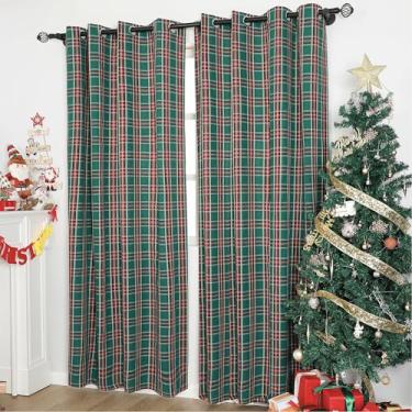Imagem de Bentrilisa Cortinas xadrez escocesas verdes 96 polegadas fazenda rústica tratamento de janela vintage geométrico guingão filtro de luz de natal cortinas de janela de férias ilhós superior 2 painéis