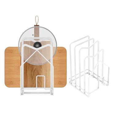 Imagem de Pacote com 2 suportes para tábuas de corte, organizador de tábua de cortar, suporte para cozinha, bancada, panelas, tampas e organizador de rack (branco, 2)