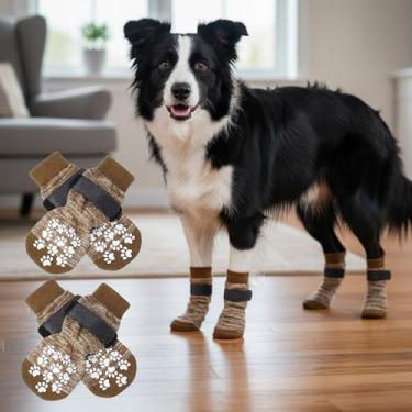 Imagem de 4 meias antiderrapantes para cães - botas de cachorro para evitar lamber patas, sapatos antiderrapantes para cães ao ar livre, ótimo para proteção de patas de cães