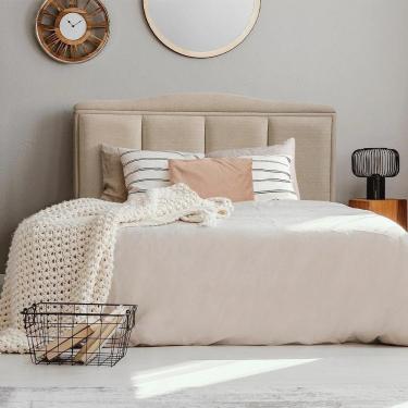 Imagem de Cabeceira Casal Estofada Paris 140cm Design Clássico Linho Bege