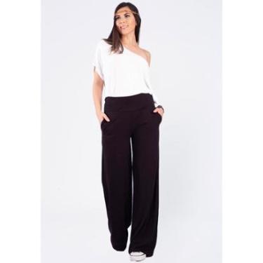 Imagem de Calça Pantalona Malha Com Bolso Lateral Preta - G - Veste do 44 ao 46-Feminino