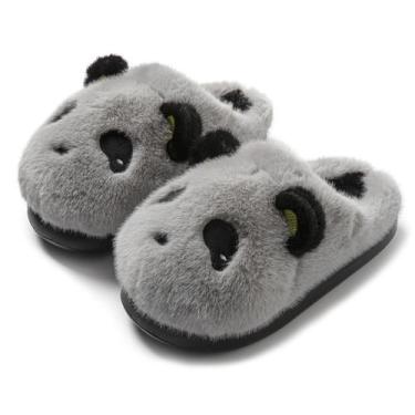 Imagem de Chinelos WYIKE Panda Plush Animal Warm para mulheres, cinza, tamanho 4