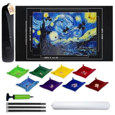 Imagem de GWLKKE Large Puzzle Roll Up Mat Set (46x26 Inch) with 8-Slot Sorting Trays & Inflation System, Portable Puzzle Storage Mat for 500-1500 Piece Jigsaw Puzzles, Includes Storage Bag