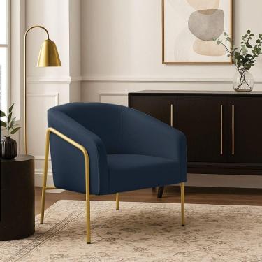 Imagem de Poltrona Sala Industrial Alta Dourado Stella Suede D03 - D`rossi Cor Azul