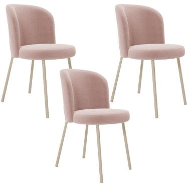 Imagem de Kit 03 Cadeiras Para Sala De Jantar Cozinha Estofada Gavi Arena L02 Bouclê Rosê - Lyam Decor