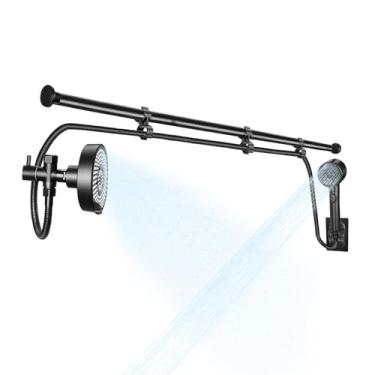 Imagem de DEVA FRONSA Chuveiro duplo para duas pessoas - Chuveiros duplos com haste de 80 a 205 cm e mangueira de 199 cm, sistema de chuveiro em tandem ajustável de alta pressão para casais - 6 + 3