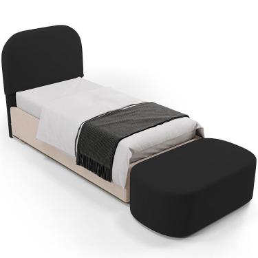 Imagem de Cabeceira Cama Box 100cm Lanna Com Puff Recamier Doha W01 Suede Preto - Lyam Decor