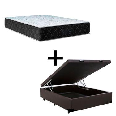 Imagem de Cama Baú Viúva 128 Tecido Sintético Marrom Com Colchão Marrocos - Poliéster - Espuma D33 30cm
