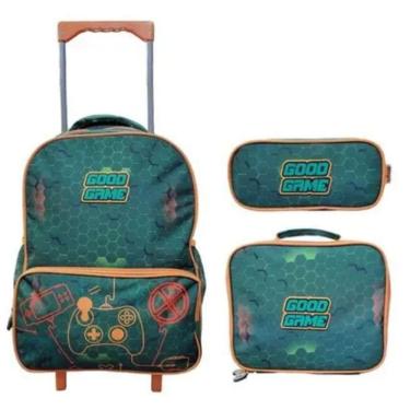 Imagem de Kit Mochila Escolar Good Game + Lancheira + Estojo - C/Alça Reforçada + Alça de Costas - Good Blue - Yins Kids