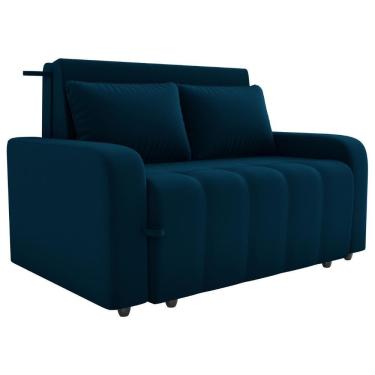 Imagem de Sofa Cama 2 Lugares 138 Cm Amora New Veludo E433 Azul Milani Store Azul