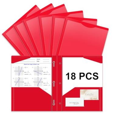 Imagem de Briartw Pasta de plástico resistente com garras para papel tamanho carta - pacote com 18 pastas vermelhas com bolso frontal transparente - 2 bolsos e 3 pontas, bem como 2 compartimentos para cartão