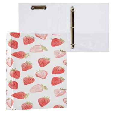 Imagem de Blueangle Fichário fofo de 3 anéis de morango em aquarela com prancheta e 2 bolsos - Organizador de documentos decorativos de 3 cm para escritório, suprimentos para reuniões (788)