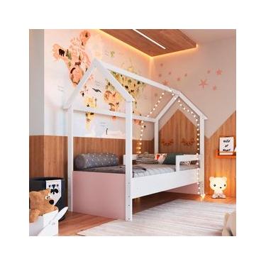 Imagem de Cama Infantil Montessoriana Solteiro Branco com Rosa Completa Móveis
