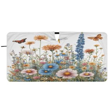 Imagem de Blueangle Sombra solar para para-brisa de ervas e flores coloridas - 149,9 cm x 76,2 cm dobrável para janela dianteira do carro bloqueia raios UV viseira de sol (539)