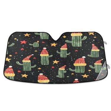 Imagem de SEHANY Pára-brisa de carro cacto planta verde para-sol dobrável janela frontal protetor de viseira solar para carro, SUV, caminhão - Mantenha o veículo fresco, 133 x 23,5 polegadas