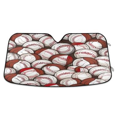 Imagem de ATTX Padrão de bolas de beisebol pára-brisa de carro 139.7 cm x 70.1 cm escudo solar universal com proteção UV, persiana de janela frontal automática dobrável para sedãs SUVs caminhões #123