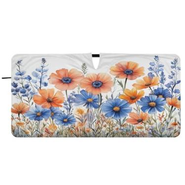 Imagem de Blueangle Aquarela flores silvestres pára-brisas sombra solar - 149.9 cm x 76.2 cm dobrável carro janela frontal blocos pára-sol raios UV viseira de sol (923)