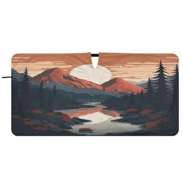 Imagem de Blueangle Para-brisa paisagem montanha vintage para-sol - 149.9 cm x 76.2 cm dobrável carro janela frontal blocos pára-sol raios UV viseira de sol (908)