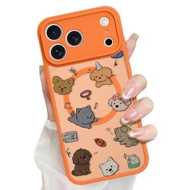 Imagem de tharlet Capa magnética para iPhone 17 Pro Max (6,9 polegadas) – Capa fina translúcida laranja fosca design de cachorro fofo [compatível com MagSafe] Proteção de câmera com protetor de tela, leve e