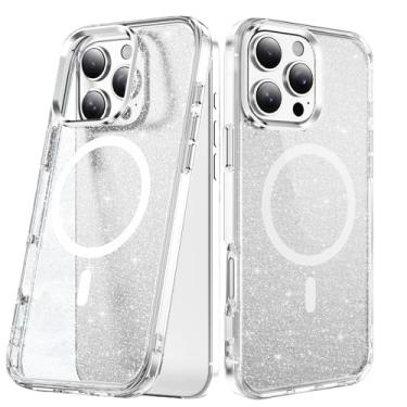 Imagem de LEMAXELERS Capa para iPhone 15, [compatível com Magsafe] Capa protetora antiamarelamento com glitter transparente para mulheres e meninas à prova de choque para iPhone 15, transparente