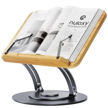 Imagem de Suporte de livros Nulaxy Bamboo 360 Rotating para leitura em cinza