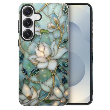 Imagem de heindiy Compatível com Samsung Galaxy S25, capa brilhante, proteção total, à prova de choque, anti-arranhões, capa de TPU, capas para homens e mulheres - flores de magnólia vintage