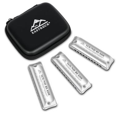 Imagem de EASTROCK Conjunto de 3 chaves de gaita C G A, 10 furos, prata