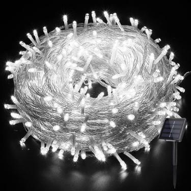 Imagem de YUANHUYUOU Luzes solares de fadas ao ar livre, 7M 50 luzes de LED à prova d'água alimentadas por energia solar, 8 modos de luzes decorativas reguláveis para jardim, pátio, quintal, cerca (branco)