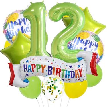 Imagem de Conjunto de decoração de aniversário de 12 anos, balão de 12º coração, balão colorido de 12 anos para meninas, meninos, crianças, adultos, artigos de festa, meninos, verde limão, número 12, balões