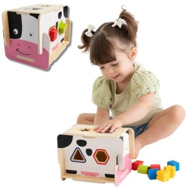 Imagem de Pimpolho Brinquedo de Encaixar Vaquinha de Madeira, 16 Peças com Formas Geométricas, 2 em 1, 12 Meses+
