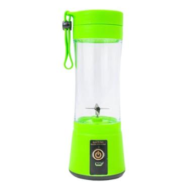 Imagem de Liquidificador Portátil Elétrico, 380ml, Verde, Recarregável USB, 2 Lâminas, 22000 RPM, com Alça de Silicone, para Sucos e Shakes