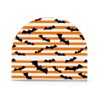 Imagem de JUZIHAI Suporte de guardanapo de listras de morcegos de Halloween para mesa dispensador de guardanapo de acrílico suporte de lenços independente de mesa para cozinha sala de jantar bar festa decoração