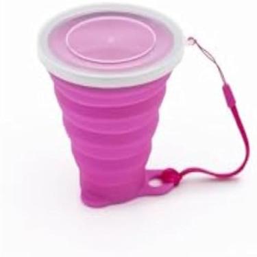 Imagem de Copo retratil de silicone dobravel para bebidas, com tampa, reutilizavel, portatil