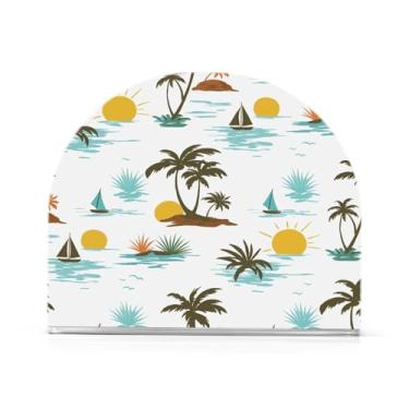 Imagem de JUZIHAI Suporte de guardanapo de palmeira de verão para mesa dispensador de guardanapo de acrílico para mesa suporte de lenços independente para cozinha sala de jantar bar festa decoração de casa