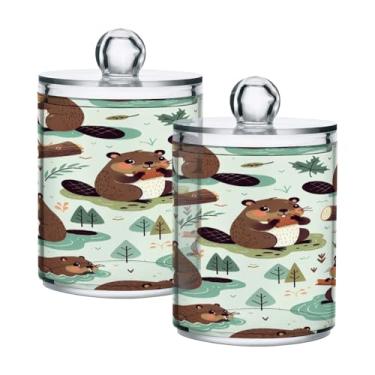 Imagem de Qilmy Qtip Suporte de boticário de 400 ml, frasco de plástico transparente com tampa, dispensador de recipiente de banheiro para bola de algodão, cotonete, fio dental, pacote com 2