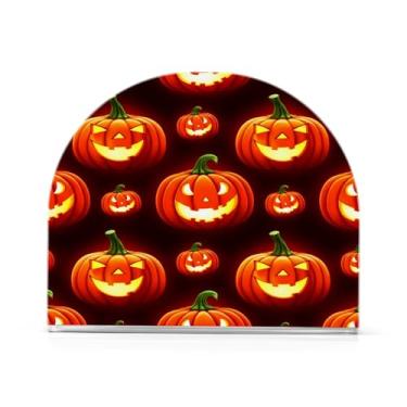 Imagem de JUZIHAI Suporte de guardanapo de abóboras brilhantes de Halloween para mesa dispensador de guardanapo em pé de acrílico suporte de lenços de mesa independente para cozinha sala de jantar bar festa