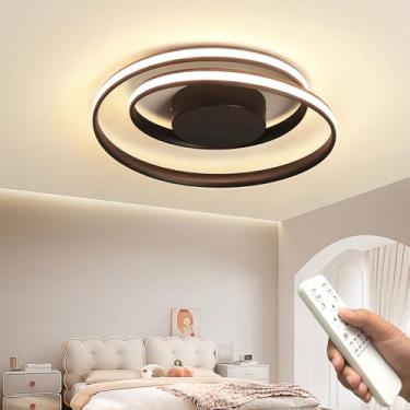 Imagem de Luminária de teto LED moderna para sala de estar, dimerizável de 3000 a 6000K, branca, com 6 anéis, 72W 6400LM, lustre embutido com controle remoto, iluminação de teto para quarto e sala de