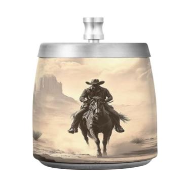 Imagem de JUZIHAI Cinzeiro caubói ocidental com tampa, cinzeiro de aço inoxidável inodoro à prova de vento cinzeiro sem fumaça para escritório em casa, pátio, varanda, cigarro