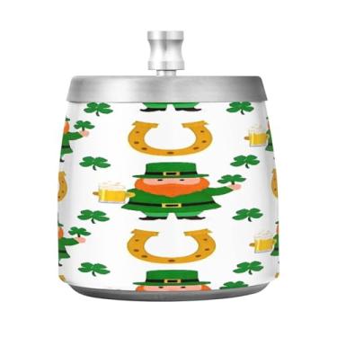 Imagem de Qilmy Cinzeiro de aço inoxidável com tampa Gnomos fofos - Cinzeiro de cigarro à prova de vento sem cheiro sem fumaça para casa, escritório, carro, pátio, varanda (uso interno e externo)