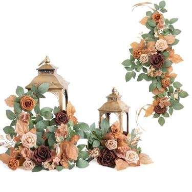 Imagem de Ling's Moment Pacote com 6 cm, guirlanda de flores artificiais, nogueira, marrom, lanterna, centro de mesa, decoração de corredor de casamento, cadeira de flores, arco floral, para placas, decoração