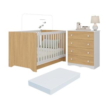 Imagem de Berço Americano 3 em 1 com Colchão Incluso e Cômoda 4 Gavetas Realeza Multimóveis MP4701