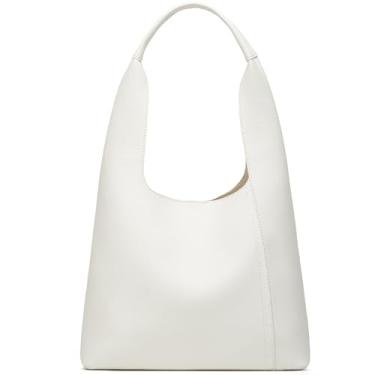 Imagem de Sacolas femininas Slouchy Hobo - Bolsa de ombro retrô de couro PU grande capacidade 2 peças, Branco, Large