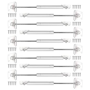 Imagem de Choque de suporte a gás 100N 22,5 lb de 10 peças, com suportes de montagem Dobradiça levantadora de porta de mola a gás de cabeça de ferro para móveis de cozinha Componentes de