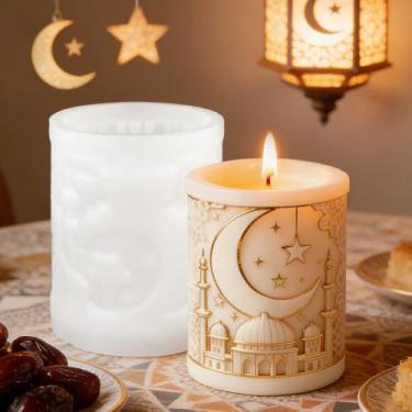 Imagem de Moldes de vela Eid Ramadan Star Moon para fabricação de velas, cilindro, umrah, Mubarak, molde de sabonete, islã, muçulmano, religioso, construção, moldes de resina epóxi, molde de silicone